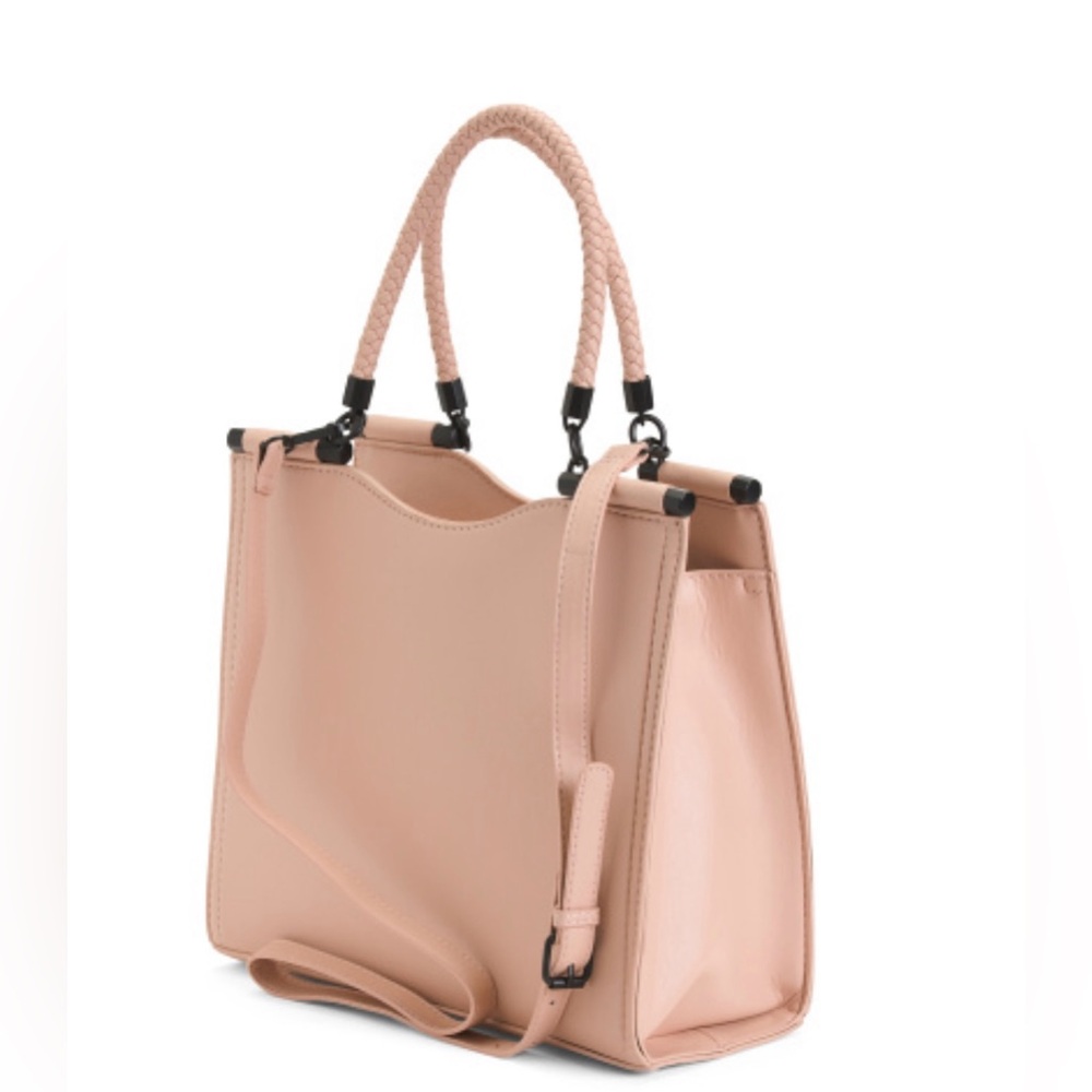 Blush Pink Structured Tote Bag with Braided Handle - Picture 4 of 13